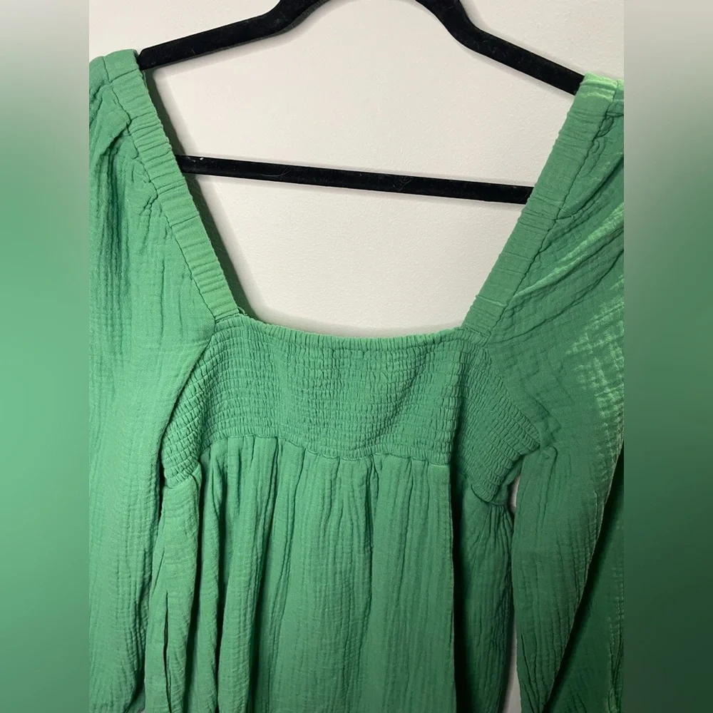 NWT J. Crew Green Squareneck Soft Gauze Dress Smocked Back Spring Summer - Picture 10 of 11